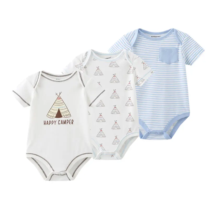 3Pieces Unisex New Born Bodysuits Set Cotton Baby Clothes Cartoon Baby Boy Clothes 0-12M Short Sleeve Bebes