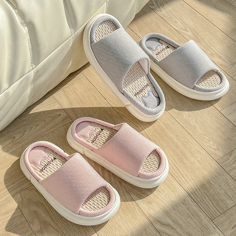 Casual Platform Slippers Women House Fashion Designer Shoes Girls Flats Indoor Elegant Slippers Ladies Linen Breathable Footwear