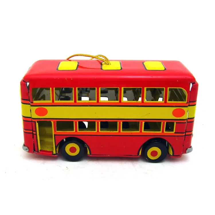 [Best]Adult Collection Retro Wind up toy Metal Tin double-decker bus Pendant Mechanical toy Clockwork toy figures model kid gift