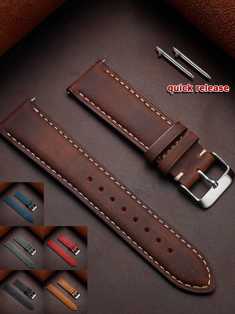 Schnellwechsel-Uhrenarmband für Herren und Damen, Uhrenarmband aus Rindsleder, Ersatzarmband, 14 mm, 16 mm, 18 mm, 20 mm, 22 mm, 24 mm, Vintage-braune Armbänder.