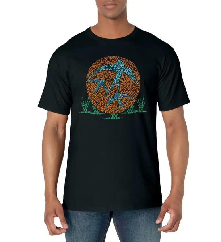 2024Bird Fly Orange Sun with Aboriginal Art Point Bird-watching T-shirt Men Men Men T-shirt