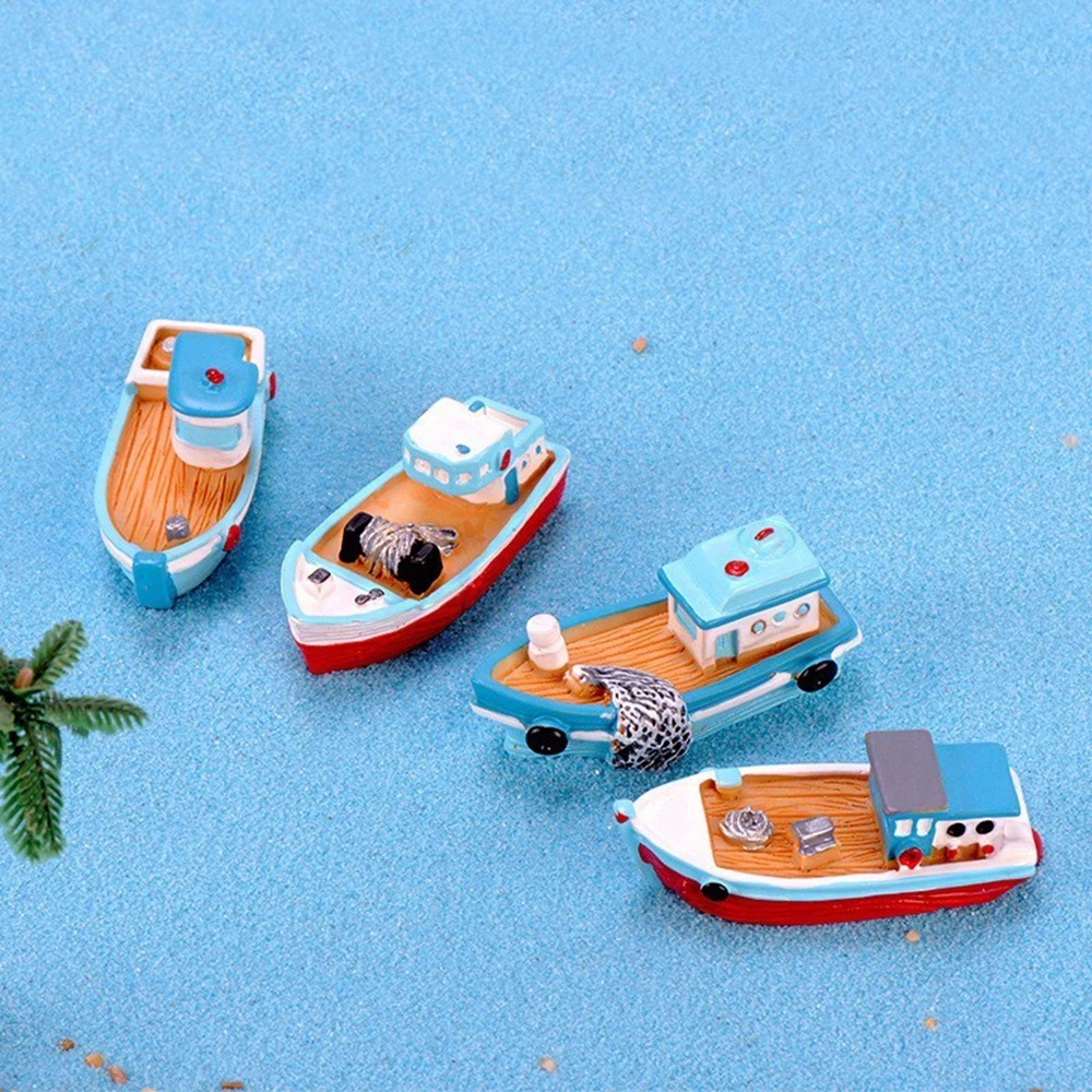 Exquisite Resin Crafts Yacht Miniatures Fairy Garden Mediterranean Wooden Ship Micro Landscape Decor Boat Model Cake Decoration - Image 4