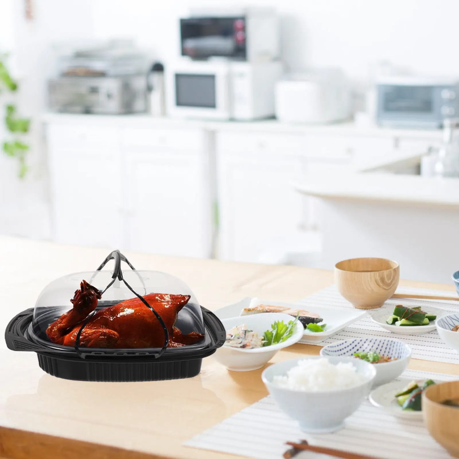 10pcs Food-Grade Disposable Roast Chicken Boxes with Clear Heat-Resistant Lids, Dustproof & Insect-Proof