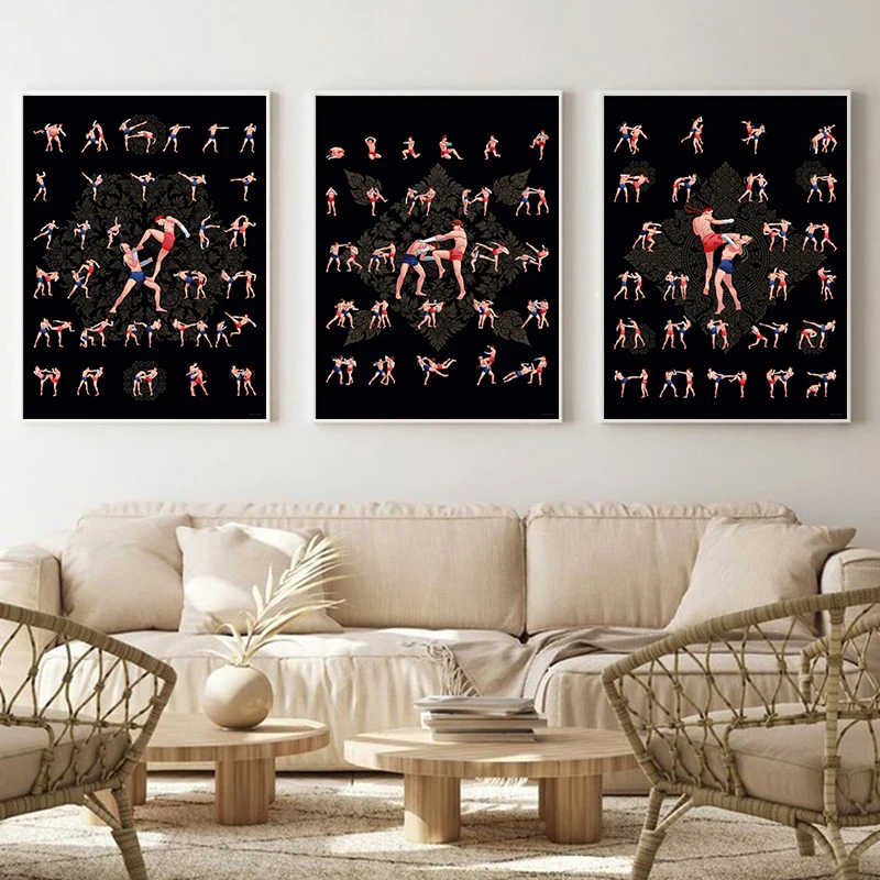 الملاكمة التايلاندية الملاكم تحفيزية المصارعة المشارك قماش اللوحة القتال تقنية الرسم البياني جدار الفن يطبع صورة المنزل دي #3