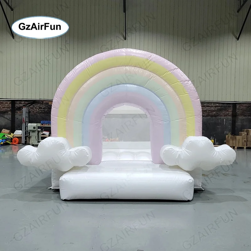 Pastel Rainbow Bounce House Inflatable Toddler Amusement Park White Mini Bouncer Castle for Kids