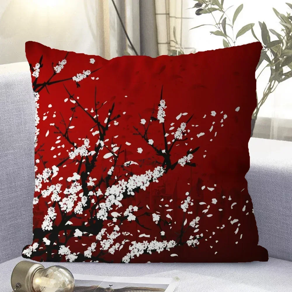 Cushion Cover 45x45 Cushions Covers Japanese Cherry Decorative Pillowcases Covers for Bed Pillows Home Decor Pillowcase 45*45