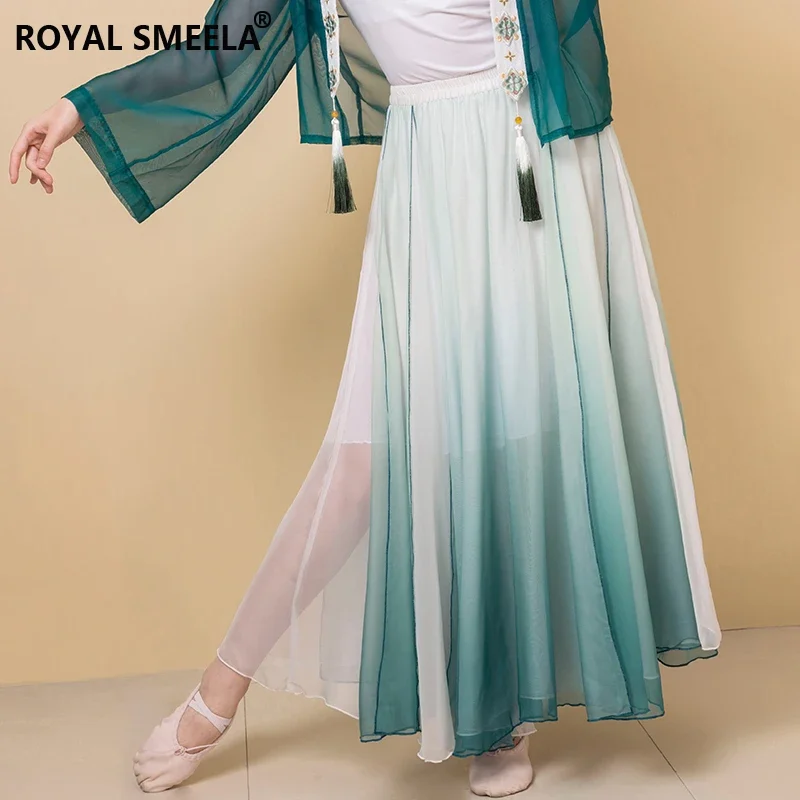 Green Classical Dance Skirt 360 Degree Flowy Dance Skirt Chinese Classical Dancing Skirt Women Double layer Chiffon Dance Skirts