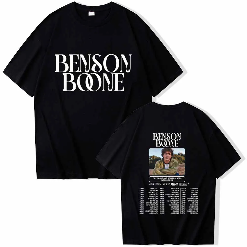 Benson Boone Fireworks and Rollerblades World Tour 2024 Short Sleeve T-shirt Man Women Harajuku O-neck Summer Casual Shirt