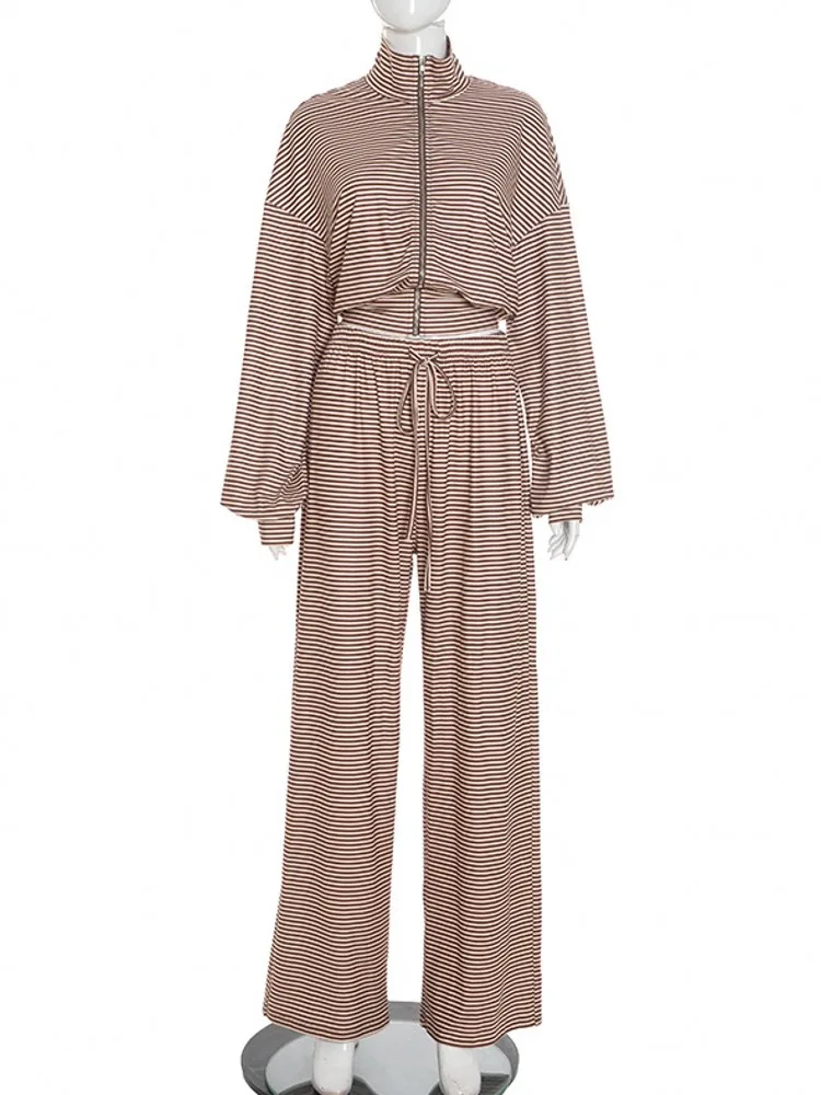 Set da donna da 2 pezzi 2025 Nuovo arrivo Autunno Inverno Set coordinati Cerniera Giacca a maniche lunghe Top e pantaloni Abiti Abiti Abbigliamento