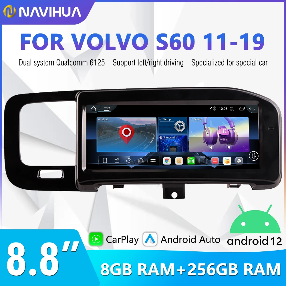 

8,8 "Android 12 для Volvo S60 2011 - 2019 RHD LHD мультимедийная навигация GPS Видео Авторадио плеер Автомобильная стерео Автомагнитола Carplay радио