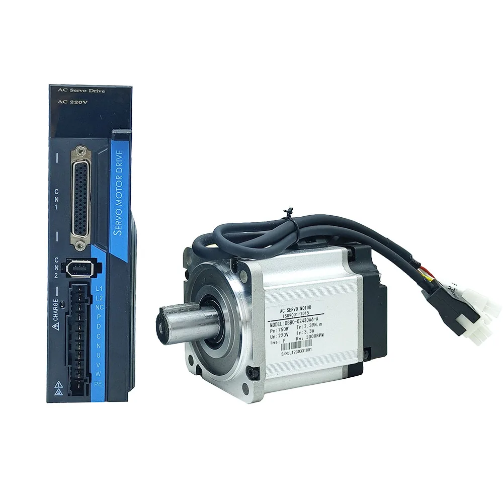 Servomotor de CA pequeño, 220V, 40/80, 2.39N.M. Servomotor monofásico de 3000RPM, 0,4 kW/0,75 kW, Unidad de CA, imán permanente, controlador