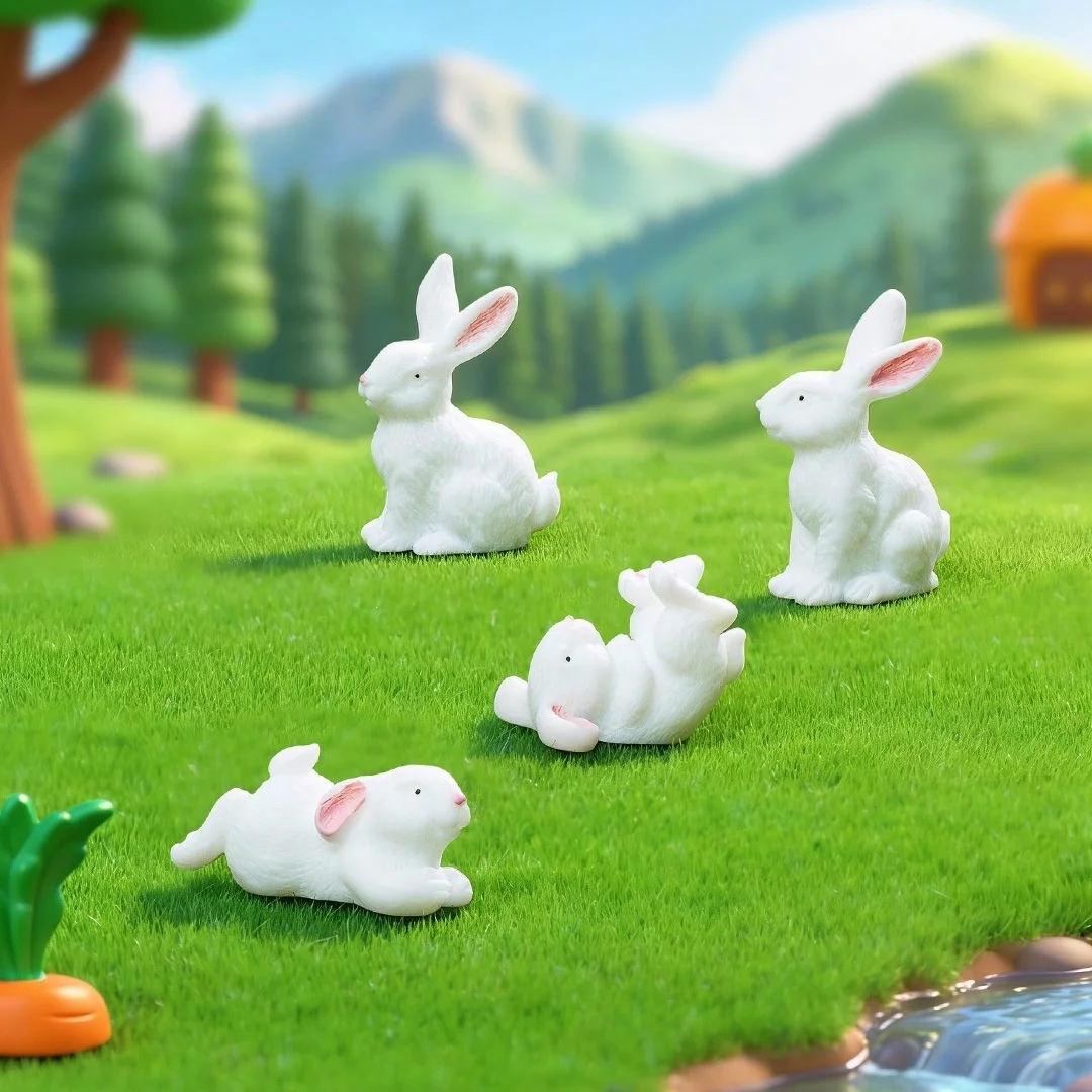 Bunny Family Figurine Set - Resin Ornament for Micro Landscape, Terrarium & DIY Decor
