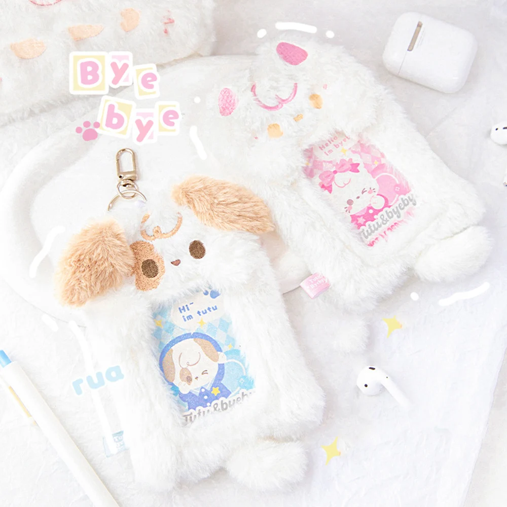 Cute Cartoon Plush Card Case Puppy Dog Fluffy Soft Card Case ID Card Organizer Card Holder Photocard Holder DIY