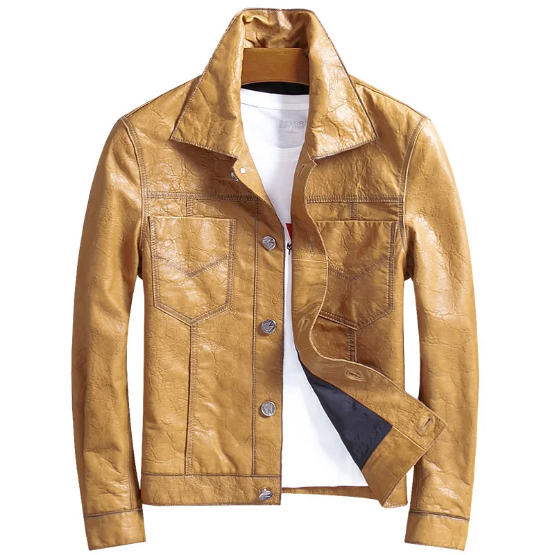 

Men's Sheepskin Coat Genuine Leather Jacket Men Yellow Vintage Motorcycle Spring Autumn Deri Mont WpJY815 KJ4121