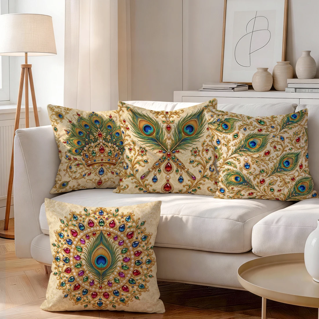 1/4pcs Jewelry Peacock Feathers Cushions Pillowcase Polyester Cushion Cover Throw Pillow Pillowcover Home Car Sofa Decor