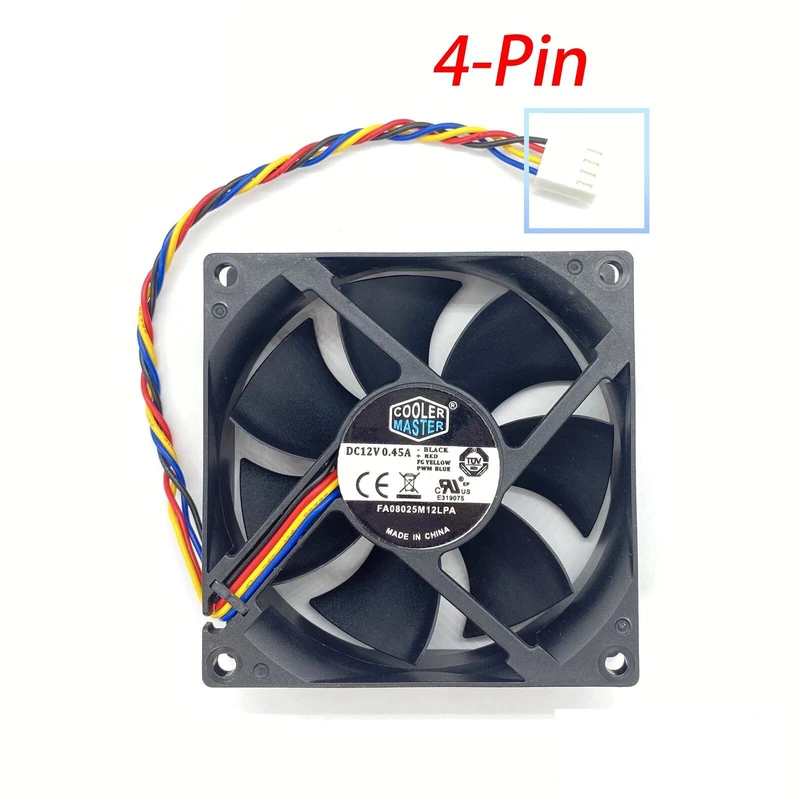 LL+  1X For Cooler Master FA08025M12LPA 80x80x25mm DC12V 0.45A 8025 4-Pin Cooling Fan
