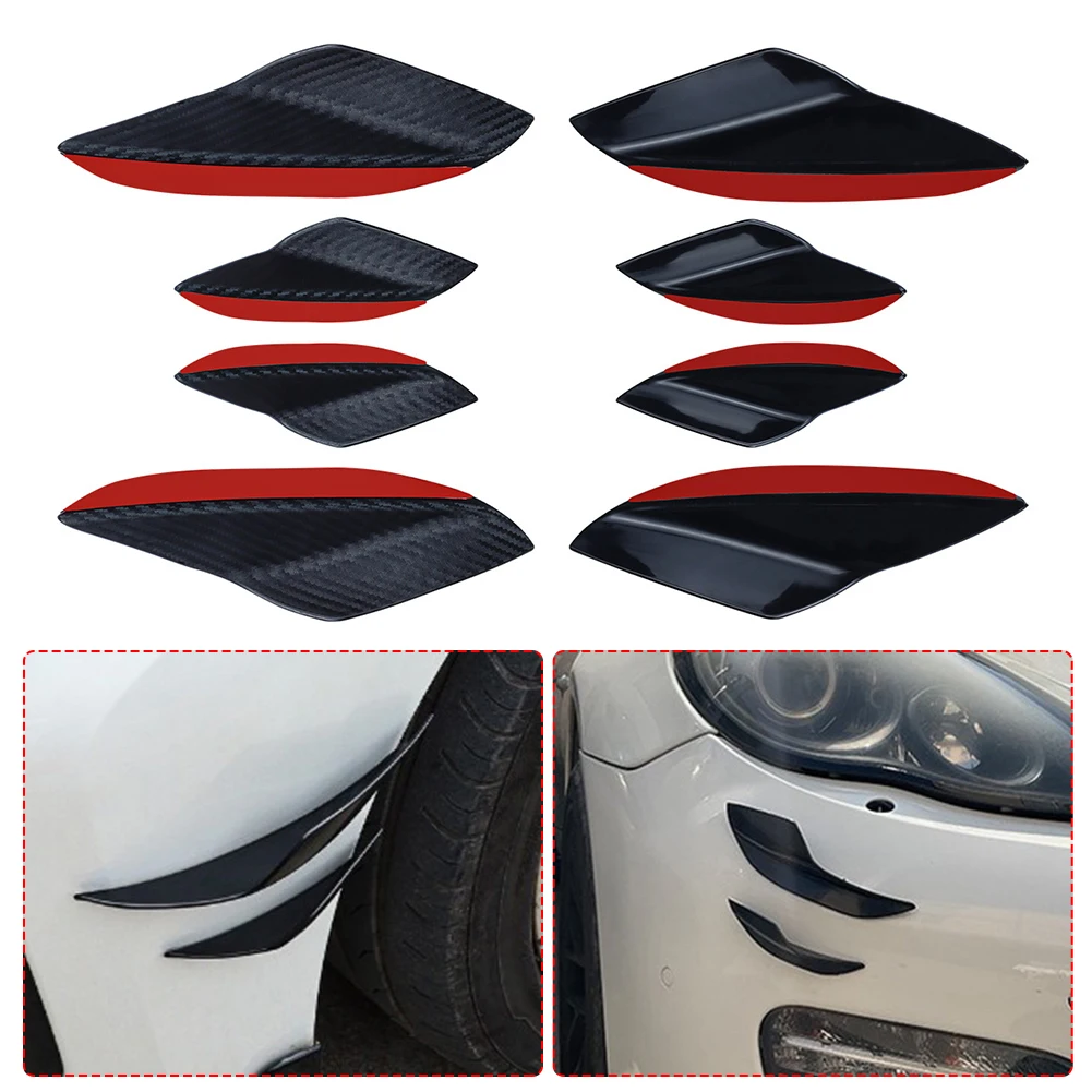 4pcs Universal Carbon Fiber Car Front Bumper Lip Rubber Fins Styling Spoilers Splitter Canards Valence Sticker Decorative Kit