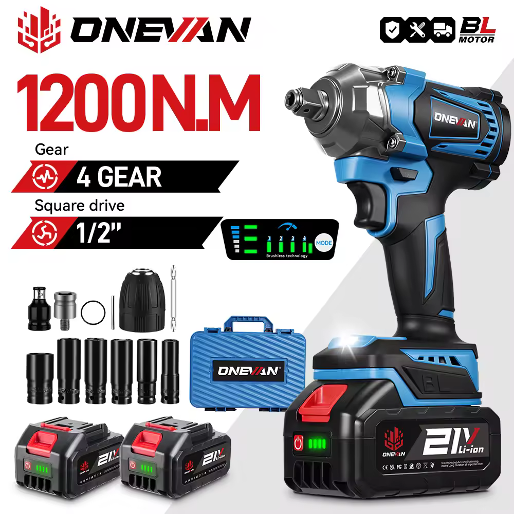 ONEVAN 1200N.M מפתח חשמלי אימפקט חסר מברשת 1/2 אינץ 'מפתח סיבוב אלחוטי מברגה כלי עבודה עבור סוללת Makita 18V Pin