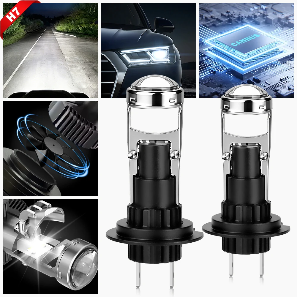 

2PCS H7 LED Headlight Projector Lens Canbus 30000LM 6000K White Plug&Play With Fan Led Headlamp Halogen Bulb Replacement
