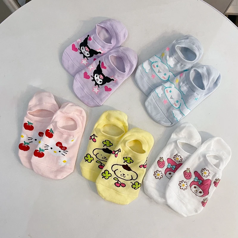 5 Pairs of New Cute Cartoon Cardboard Boat Socks With High Aesthetic Value Sanrio Kuromi Women\'s Short Socks