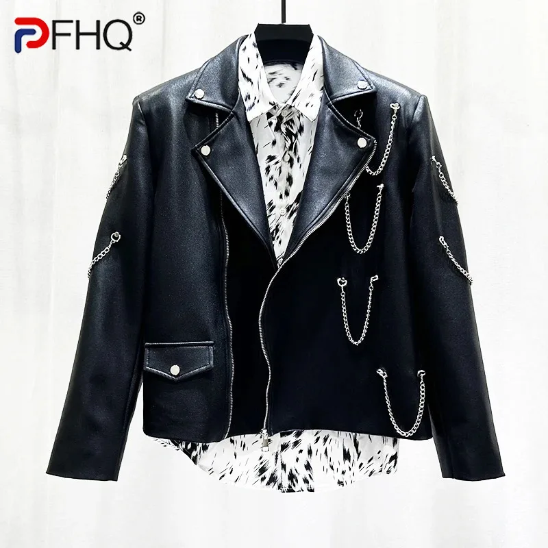 

PFHQ New Personalized Zipper Design Men's Short Jacket Fashion American Trendy 2024 Solid Color Darkwear Male Tops 21Z5890