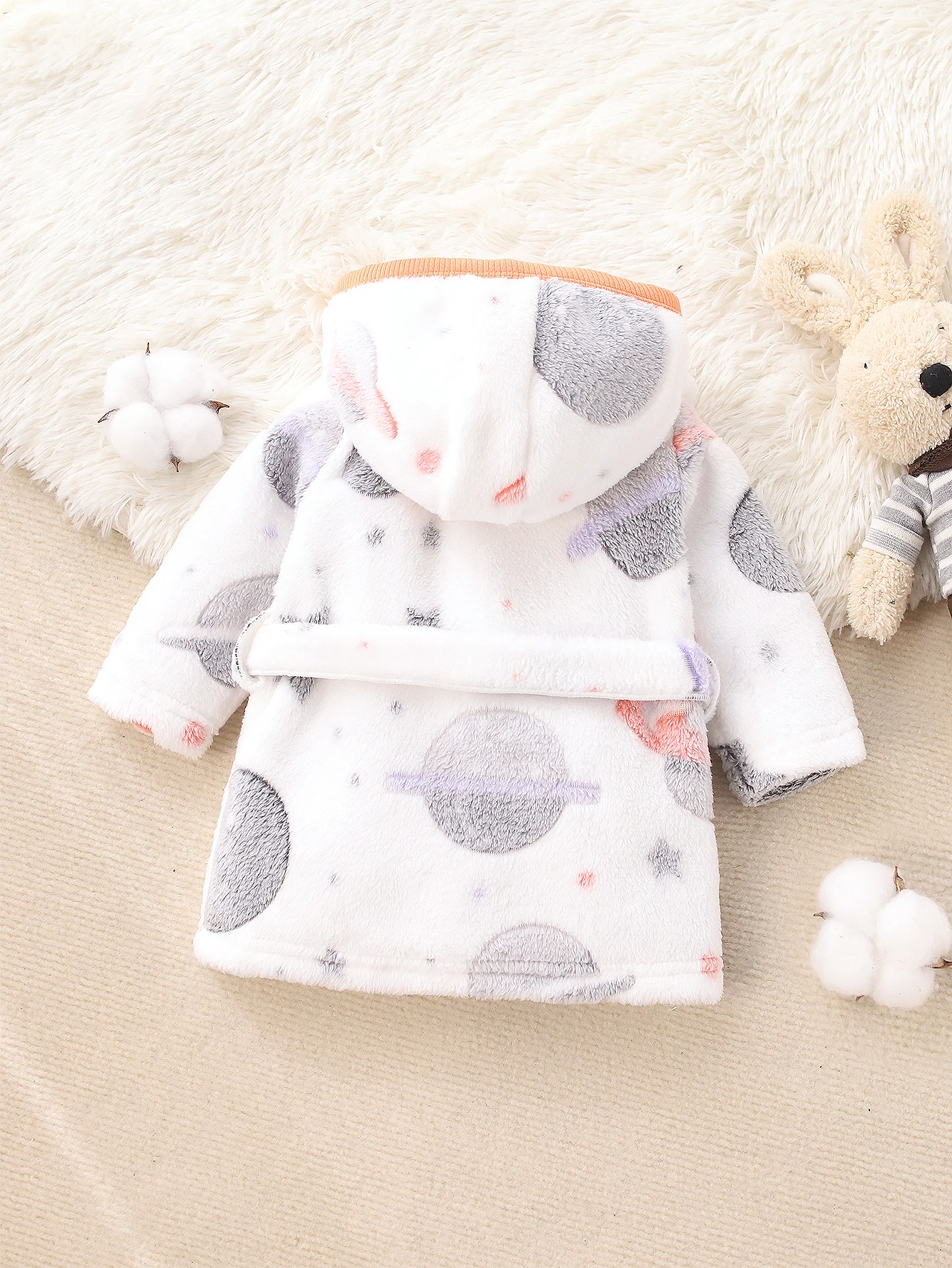 Children's Hooded Plush Robe Autumn and Winter Thickened Planet Pattern Baby Warm Soft Bathrobe Home Wear