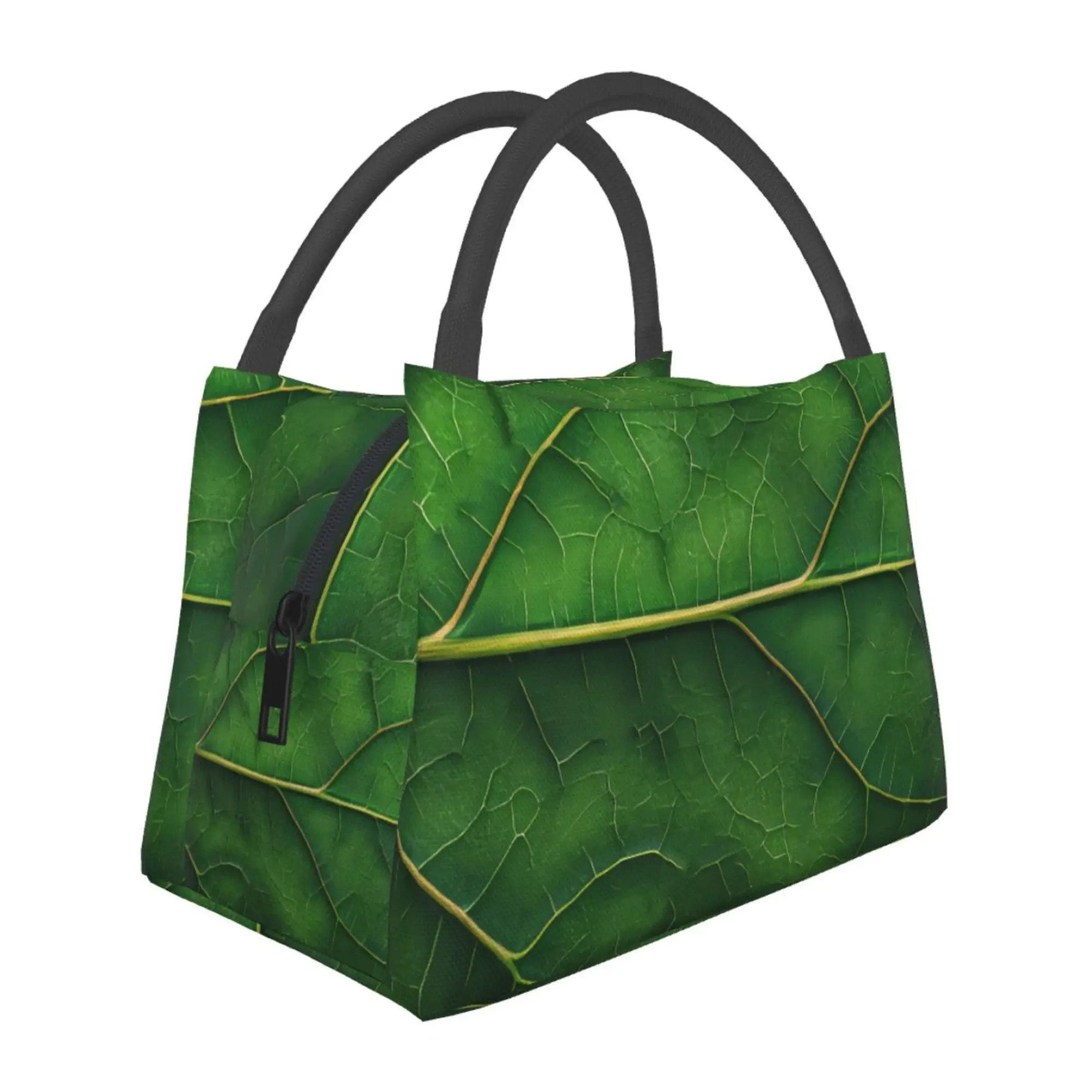1pc Merry Christmas Pure Green Leaf Vein Pattern Portable Reusable Cooler Bag Insulated Bag Insulated Lunch Bag