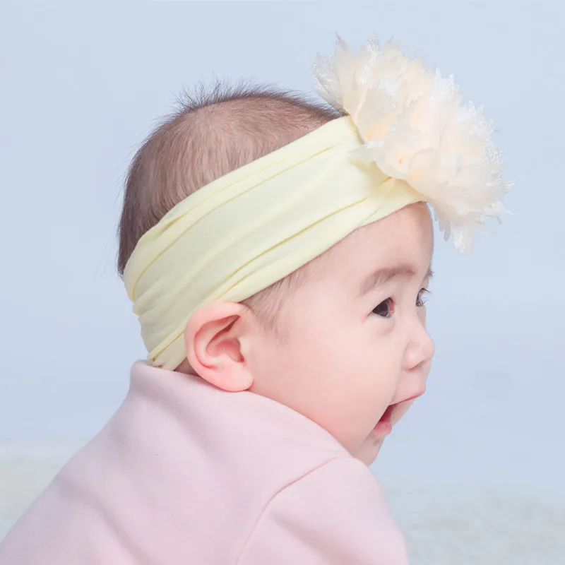 Baby Hair Accessories Nylon Headdress Flower Children\'s Hair Band Infant Soft Turban Headband Newborn Baby Girl Headwrap