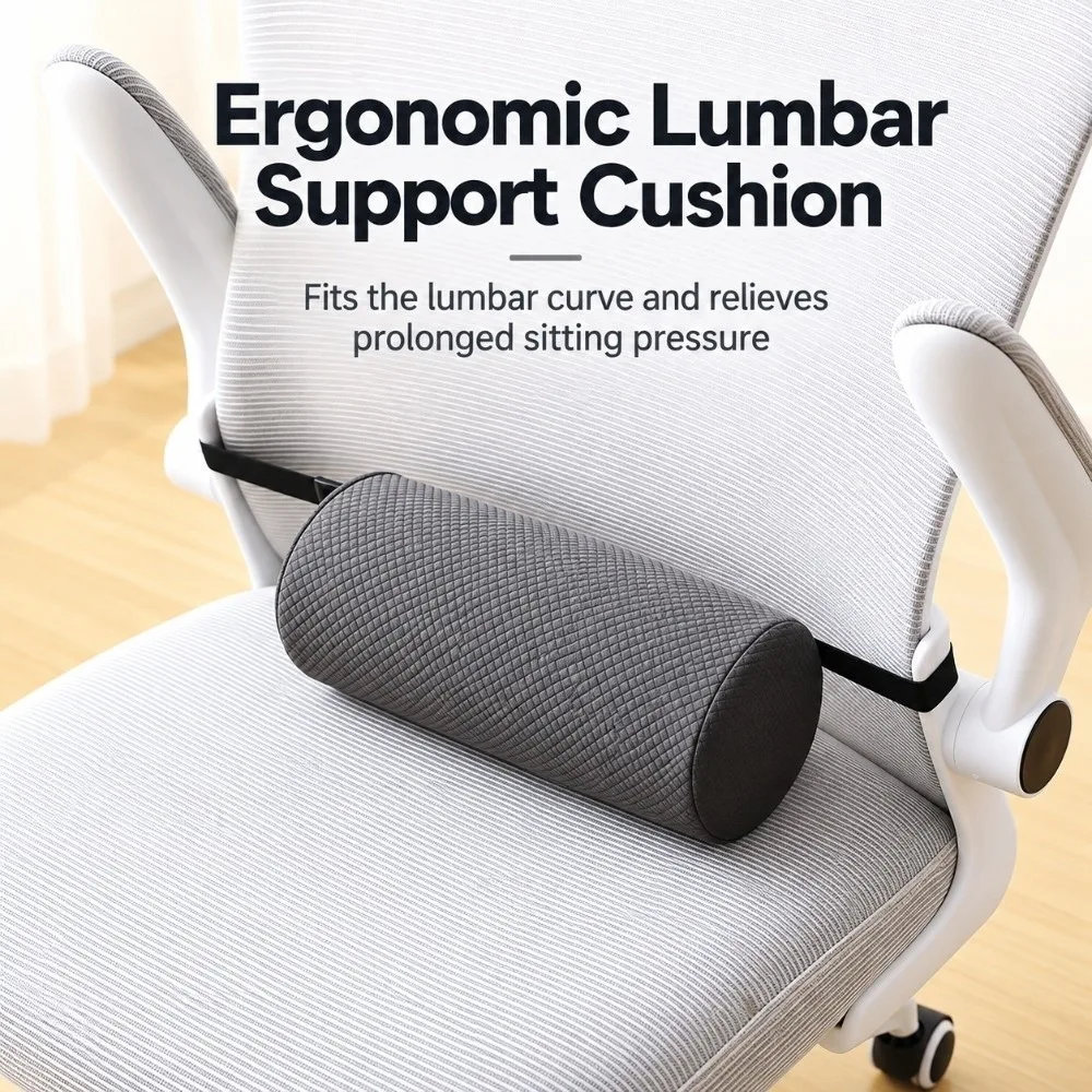 Adjustable Strap Lumbar Support Pillow Breath Fabric Office Chair Fit Cylinder Roll Pillow Car Seat Fit Back Support Cushion