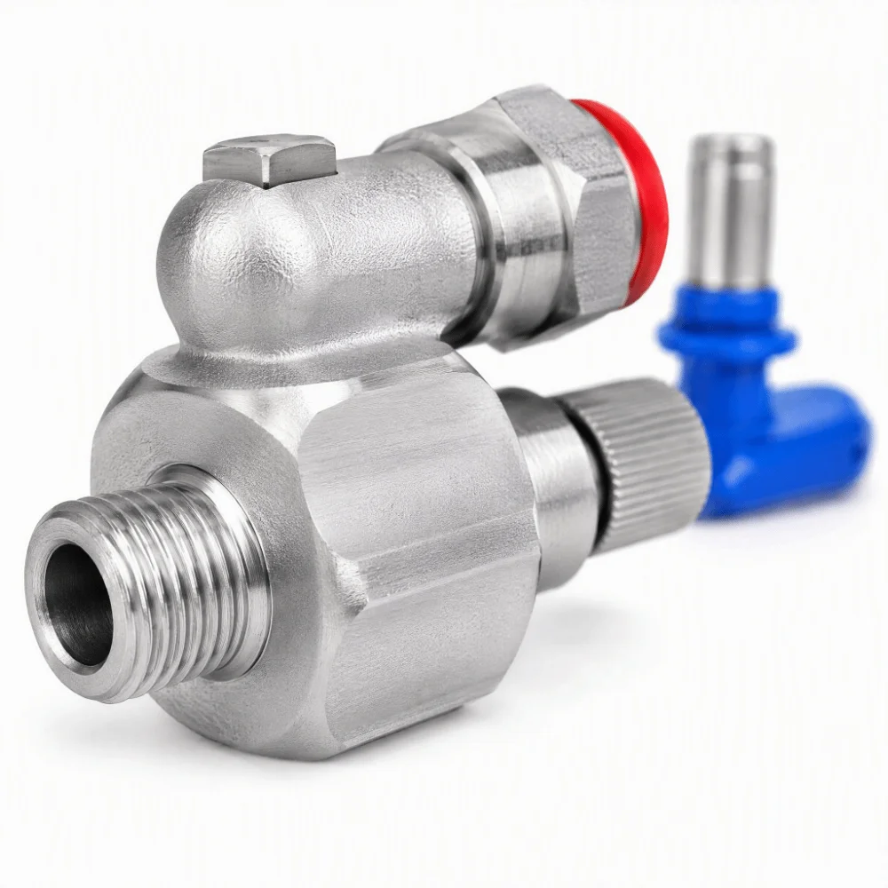 3600 PSI Shut Off Valve 180° Stainless Steel Alloy Swivel Joint 7/8” Size Silver+Blue Airless Paint Sprayer Valve