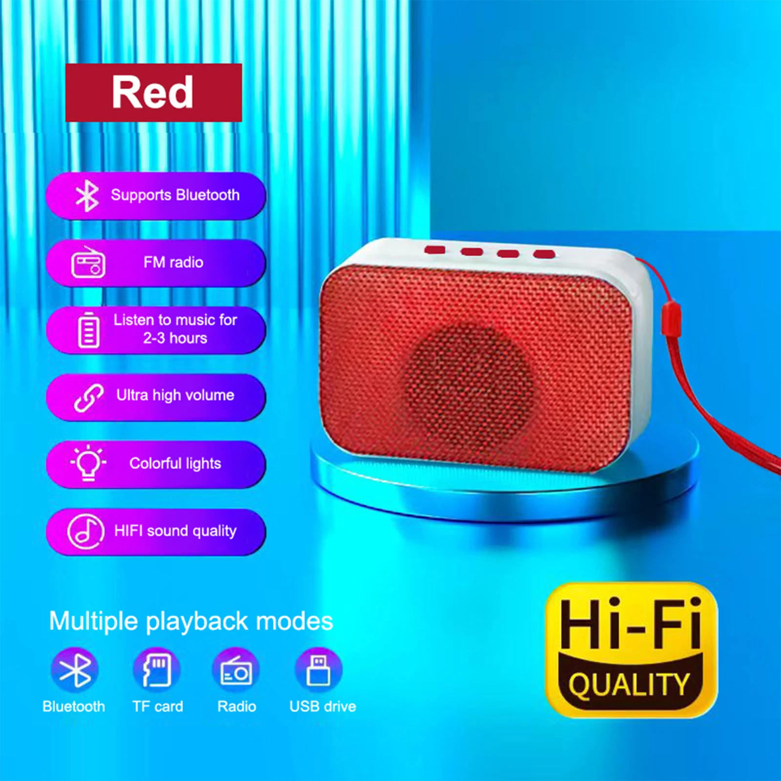 Bluetooth Subwoofer Multifunctional LED Atmosphere Outdoor Home Wireless Sports Fitness Speaker Portable Business Trip Unisex