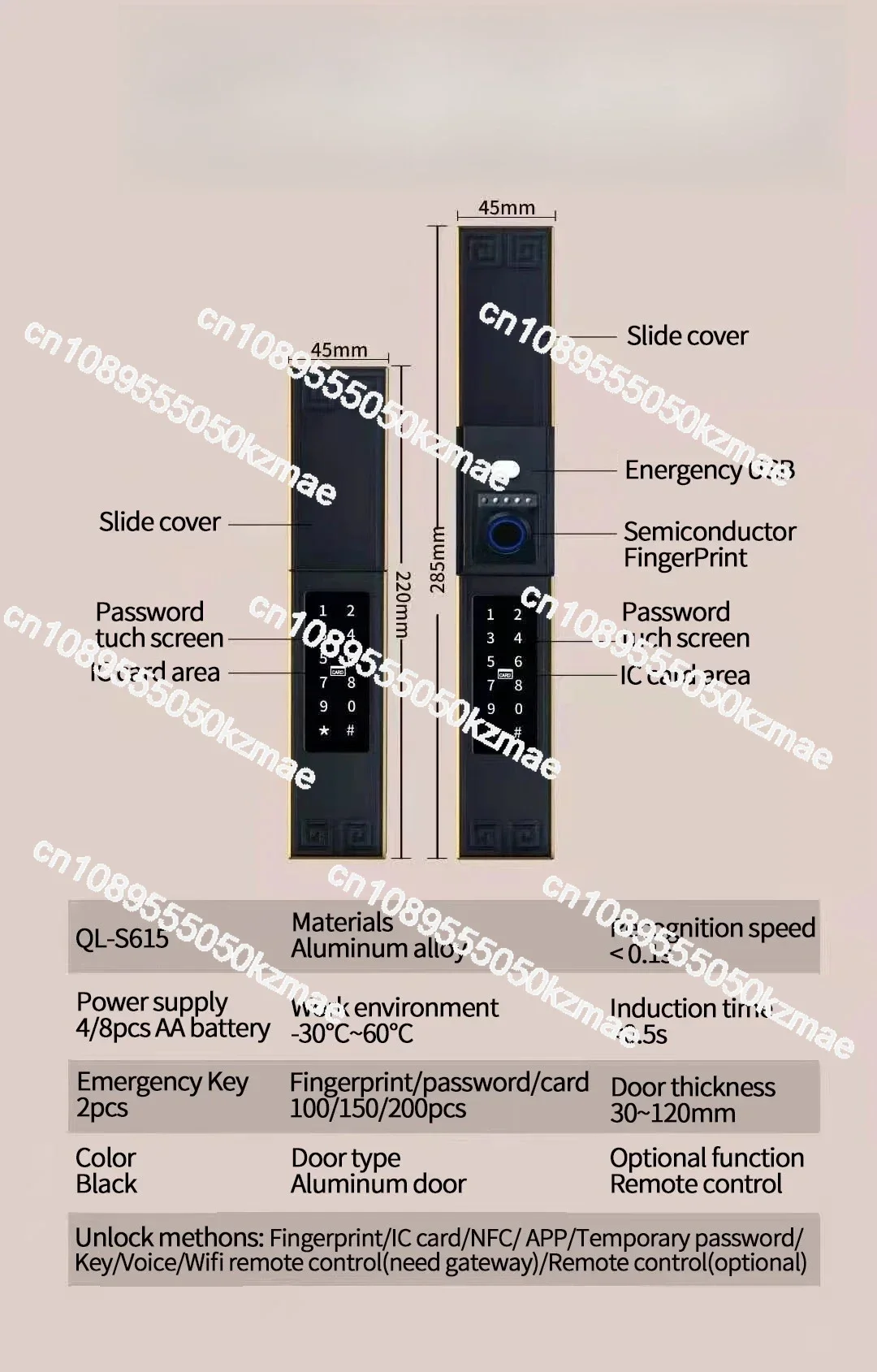 Luxury smart door lock High security digital keyless entry Double sided fingerprint password card key Family villa front door