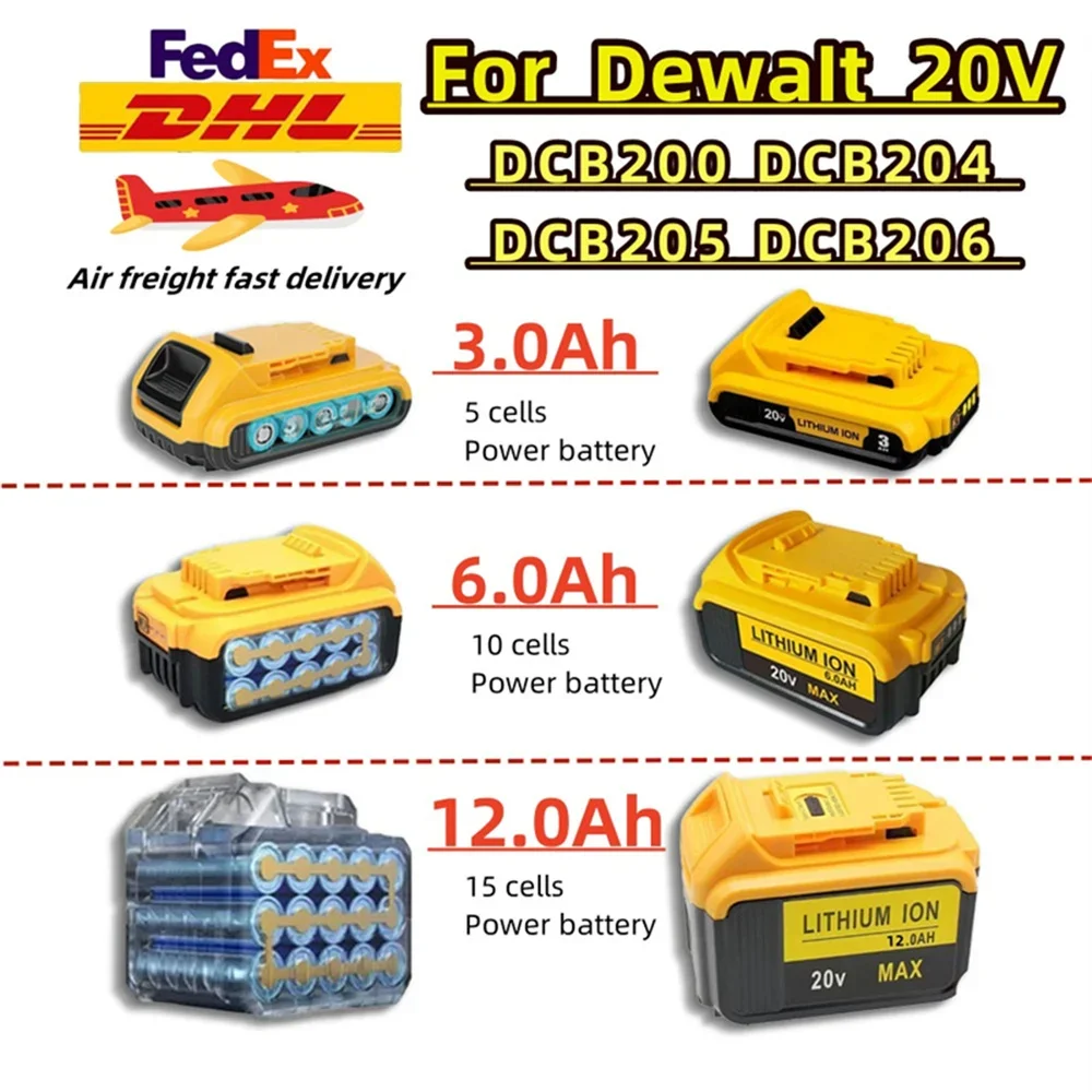 

Запасная батарея 2026 года, 18В/20В 12.0Ач для Dewalt DCB609 DCB206 DCB205 DCB204 DCB609 DCB184 DCB200 MAX