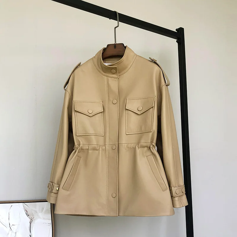 Tcyeek-Chaquetas de piel auténtica para Mujer, abrigos de piel de oveja con cintura pequeña, gabardina informal de primavera, 2023