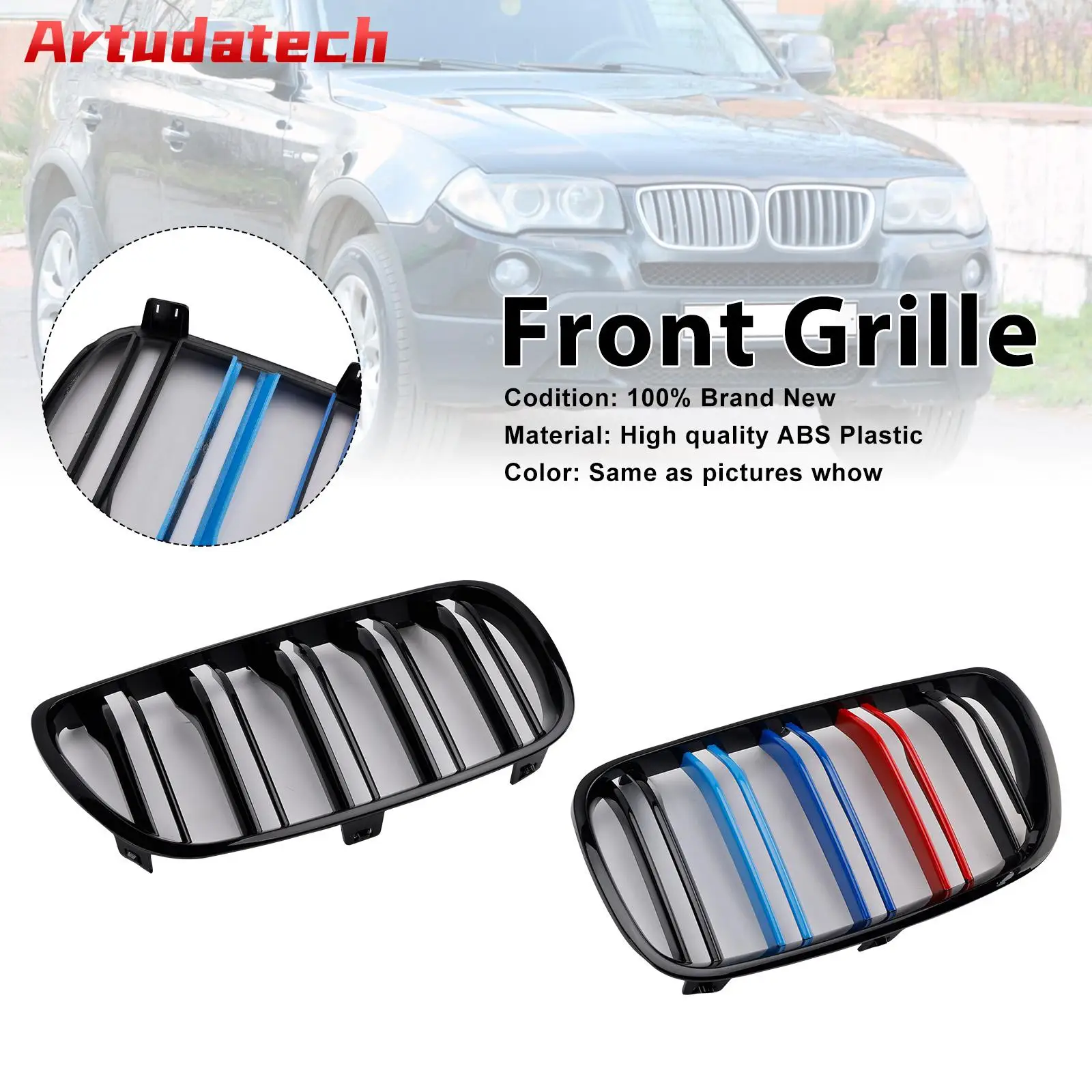 

Artudatech 2PCS Gloss Black Front Bumper Grille Grill Fit for BMW X3 E83 2007 2008 2009 2010 LCI Car Accessories