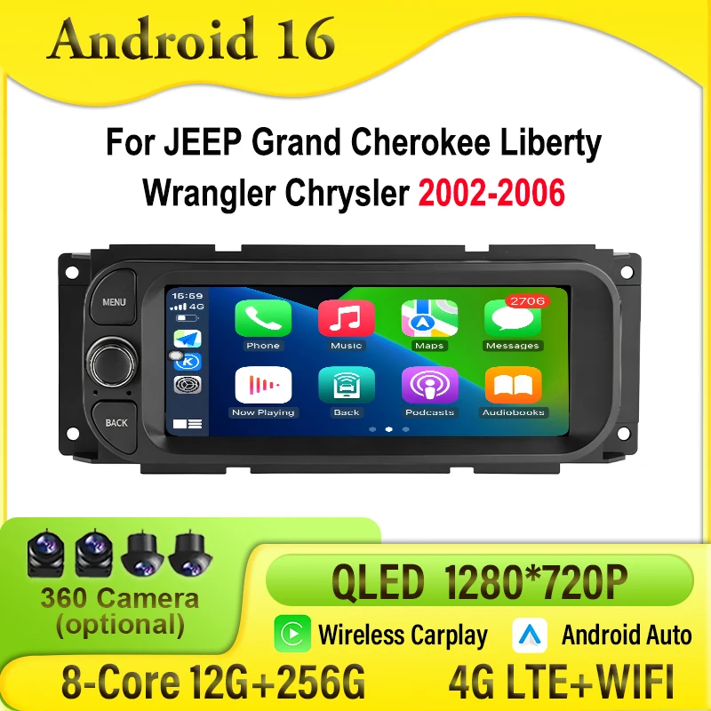 Carplay For JEEP Grand Cherokee Liberty Wrangler Chrysler 2002-2006 Android 16 Car Radio Multimedia Player GPS Navigation WIFI
