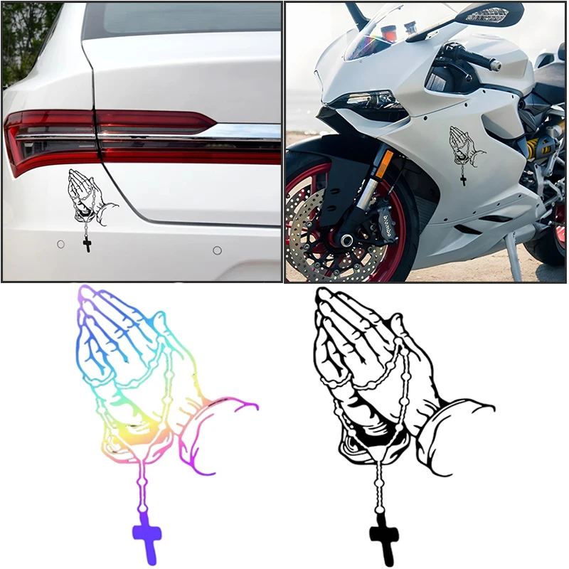 

Prayer Gesture Car Body Sticker Buddha Hand Prayer Bead Holy Crucifix Style Car Sticker for Car Motorcycle Decorative Stickers
