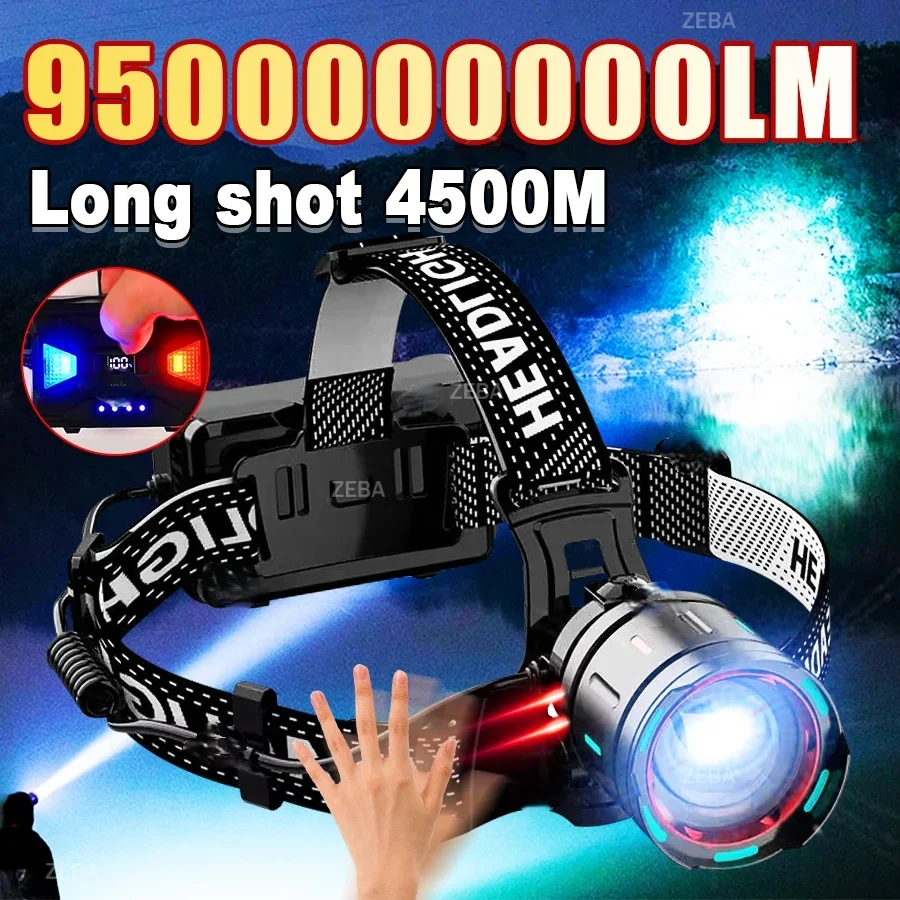 

НОВЫЙ Мощный перезаряжаемый налобный фонарь 800 Вт со светодиодами и ИК-датчиком, дальность 5000 м, для рыбалки и кемпинга