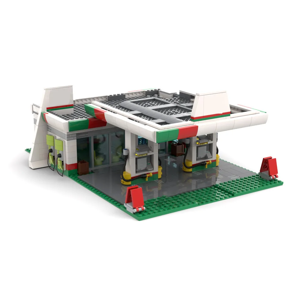 MOC Gas Station Small Particle Educational Building Blocks DIY Creative Patchwork Bricks Boys' Hobby Collection Gift