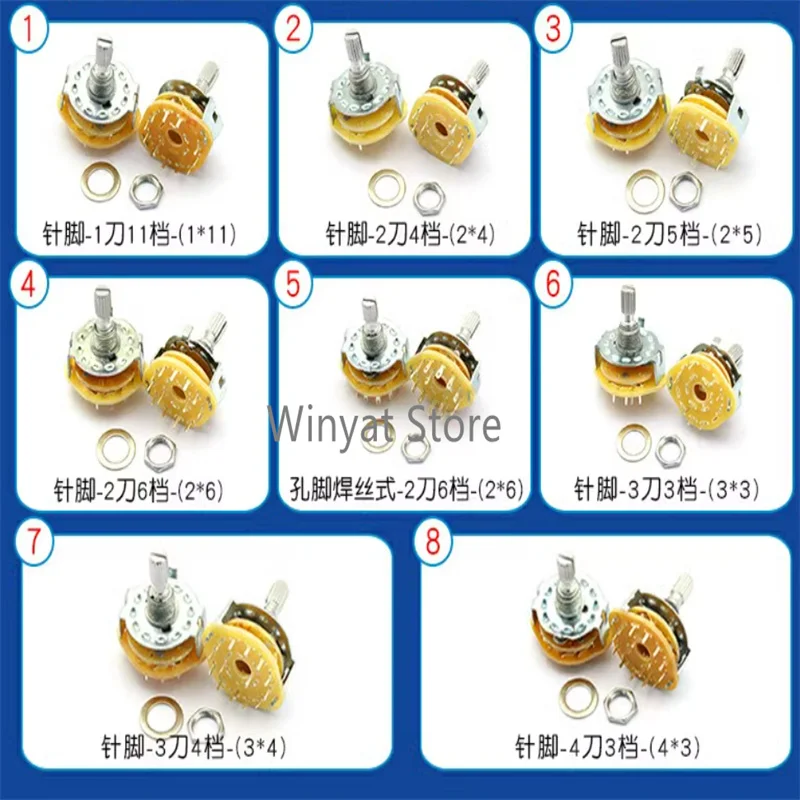 1PCS RS25  Band switch 1P11T 2P3T 2P4T 2P5T 2P6T 3P3T 3P4T 4P3T Selector Band Pole Position Knob Switch Band Switches RS-25