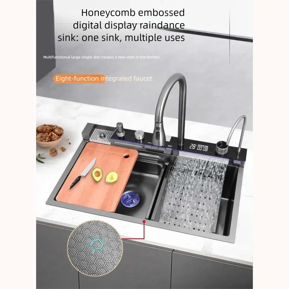 

Stainless Steel Large Single Sink Whale Multifunctional Kitchen Sink 304 Vegetable Basin Honeycomb Embossed Large Basin