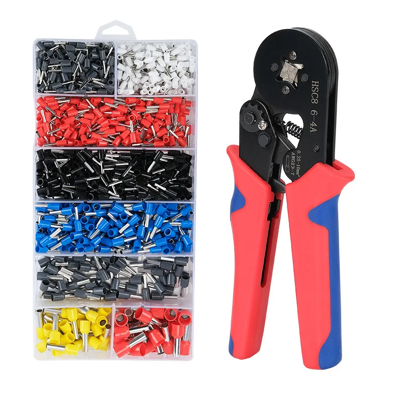 1200PCS 22-10AWG HSC8 6-4 Insulated End Connector Crimper Plier Set Cord End Bootlace Ferrule Terminals Wire Crimping Tool Kit