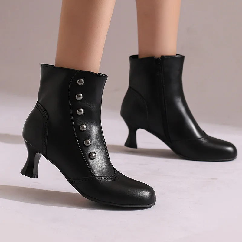 

Autumn Winter new style fashion high heels women's boots pointed tip zipper metal decoration thin heels women's boots high 5.5cm