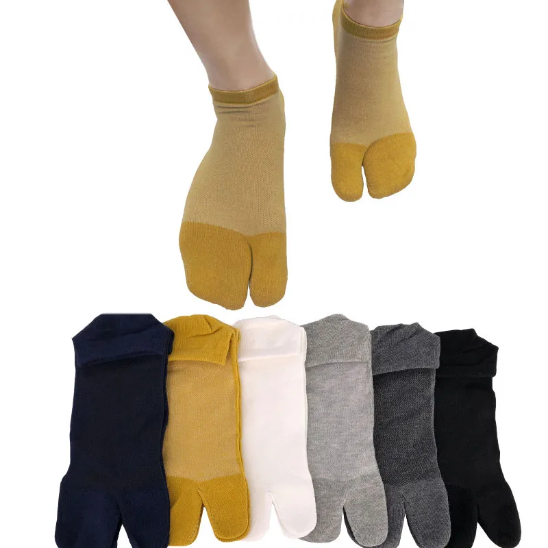 6 Pairs Low Men\'s 2 Fingers Clogs Socks Cotton Tabi Two Toe Flip Flop Ankle Sock Japanese Breathable Casual Male Slipper Socks