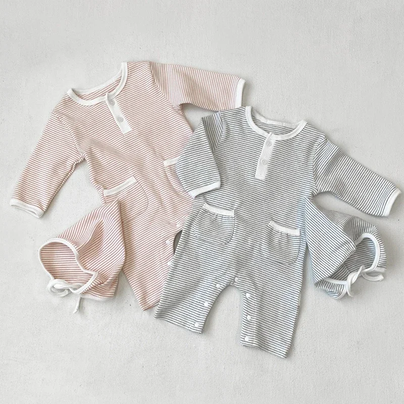 

2025 New Autumn Newborn Baby Boys Girls Jumpsuit Long Sleeved Cotton Stripe Toddler Baby Boys Girl Romper 0-24M Children Clothes