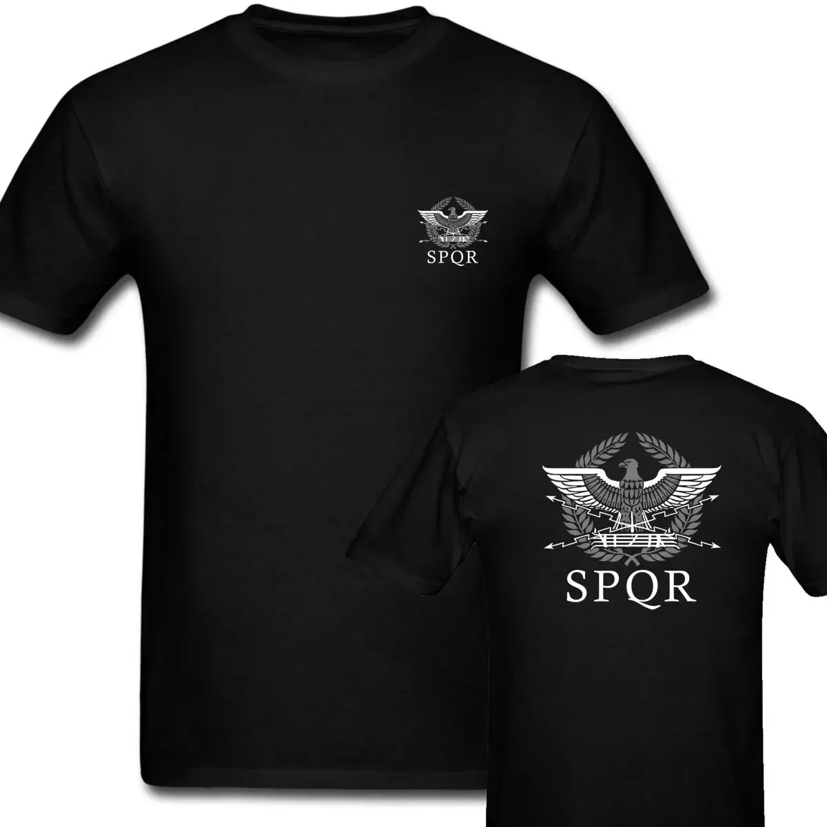 Spqr Roman Eagle Black Men's T Shirt Double Side