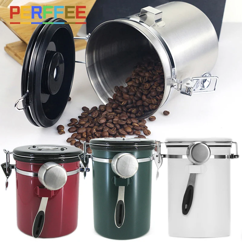 

1.5/1.8L Coffee Canister Airtight Coffee Bean Canister Stainless Steel Coffee Jar Storage For Coffee Bean Tea Black/White/Silver