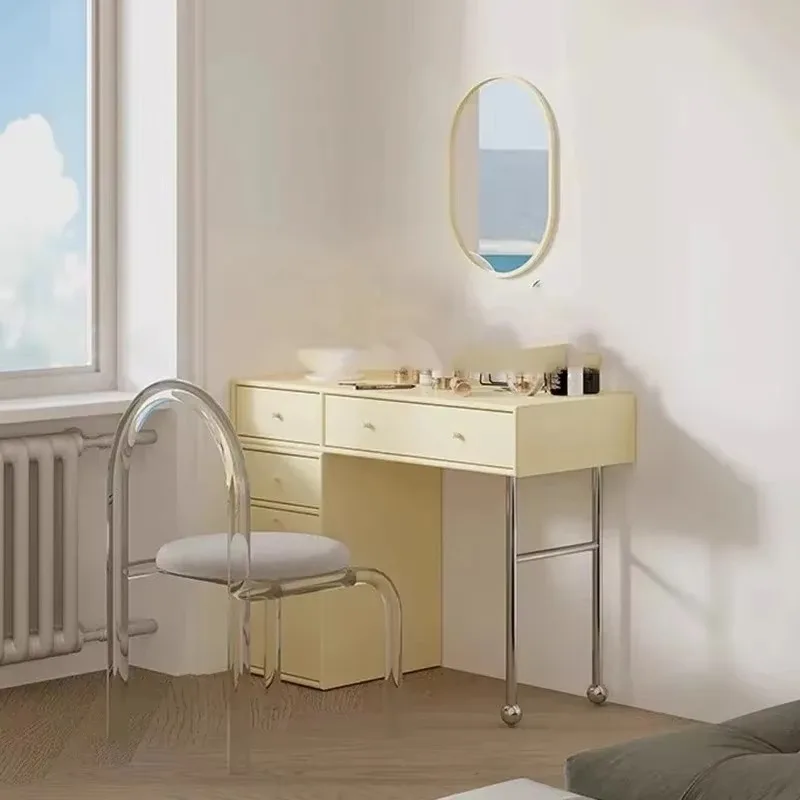 

Modern Mirror Wood Vanity Table Storage Nordic Beauty Space Saving Dresser Bedroom Drawers Penteadeiras Bedroom Furniture