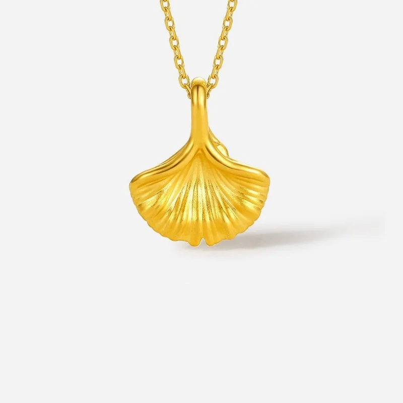 

LABB 999 Gold Ginkgo Leaf Pendant 3D Hard Gold Leaf Small Pendant for Women's Boutique Jewelry Gift D0219