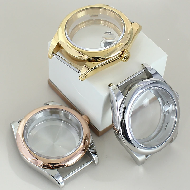 36mm 39mm Luxury Watch Case with seal ring Sapphire Glass For Nh35 Nh36 Nh34 Miyota8215 Movement Replace Case 28.5mm Dial Oyster